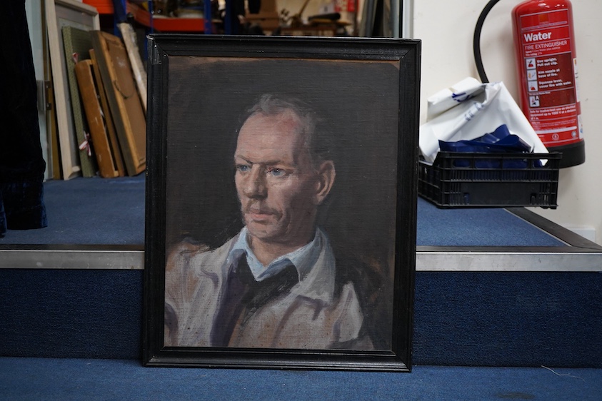 Slade style, Portrait of a gentleman, unsigned, oil on canvas laid on board, 49 x 39cm